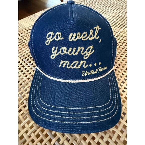 United Rivers Navy Selvedge Denim Trucker Hat – “Go West, Young Man” Chain Stitc - Picture 1 of 6